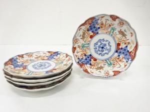 古伊万里　染付赤絵　兎　七寸皿　5客揃